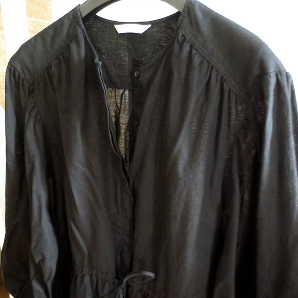 H&M Black Cotton Linen Blend Drawstring Summer Dress with Puff Blouse Sleeves - Picture 4 of 6